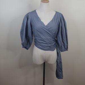 Elizabeth and James "Farrah" wrap-style poplin top